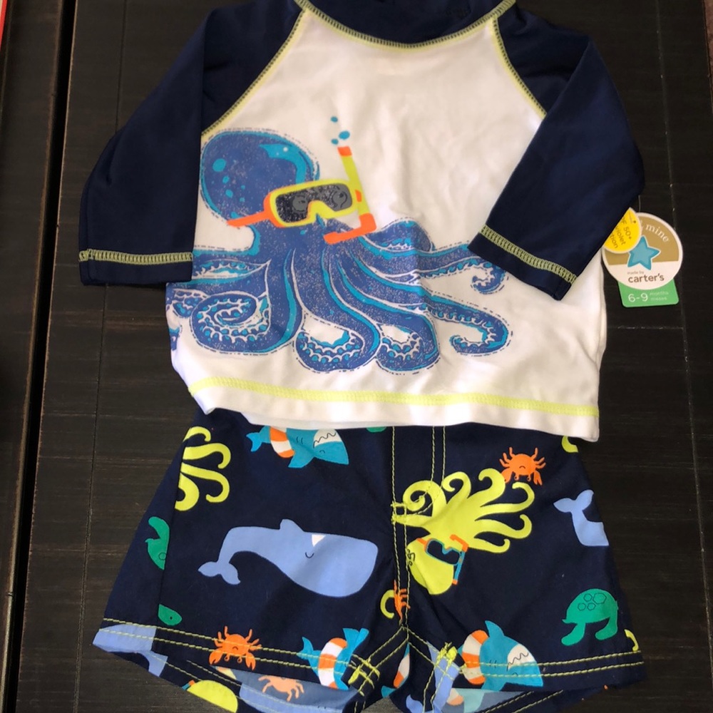 New Carter Child of Mine Boys 6-9 month Swim Shirt and Matching Swim Shorts